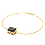 (LD) pulsera con zafiro de laboratorio en oro amarillo 14KT. 19cm