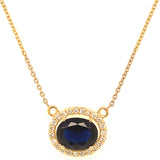 (LD) Collar con zafiro y diamantes de laboratorio en oro amarillo 14KT. 43cm