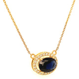 (LD) Collar con zafiro y diamantes de laboratorio en oro amarillo 14KT. 43cm