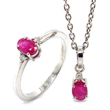 Juego con rubí y diamantes en plata 925. 45cm