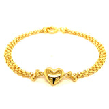 Pulsera (bismark con corazón) en oro amarillo 10KT 18CM