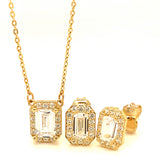 Juego de collar y aretes con circones en oro amarillo 10KT