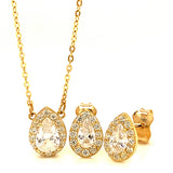 Juego de collar y aretes con circones en oro amarillo 10KT