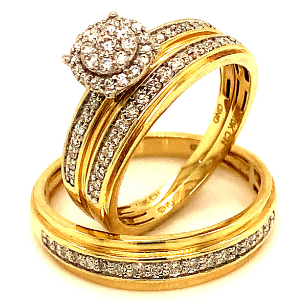 (SOFIA) Trío de anillos con diamantes en oro amarillo 10k