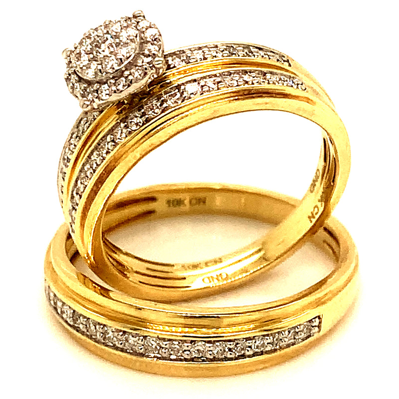 (SOFIA) Trío de anillos con diamantes en oro amarillo 10k