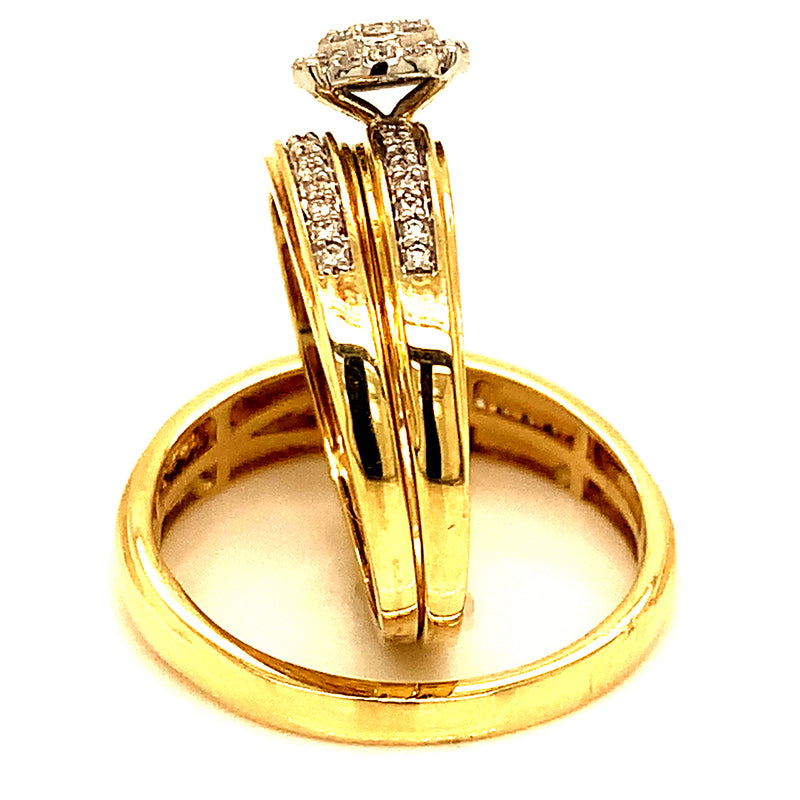 (SOFIA) Trío de anillos con diamantes en oro amarillo 10k