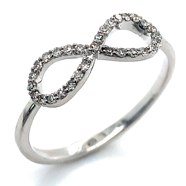 (SOFIA) Anillo (infinito) con diamantes en oro blanco 10k