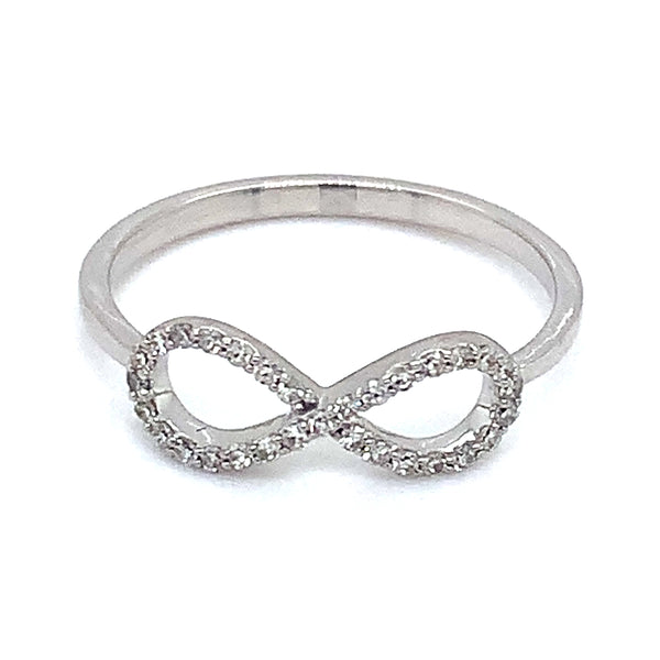 (SOFIA) Anillo (infinito) con diamantes en oro blanco 10k
