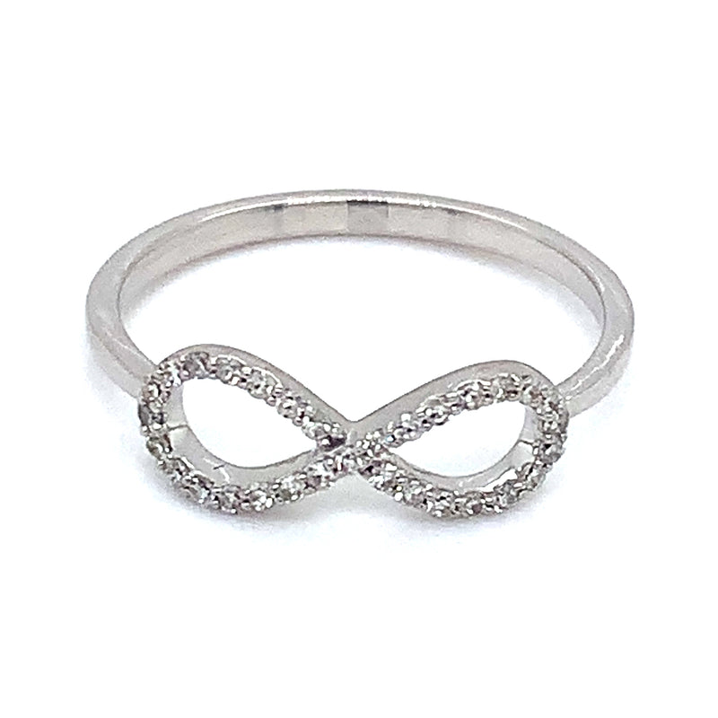 (SOFIA) Anillo (infinito) con diamantes en oro blanco 10k