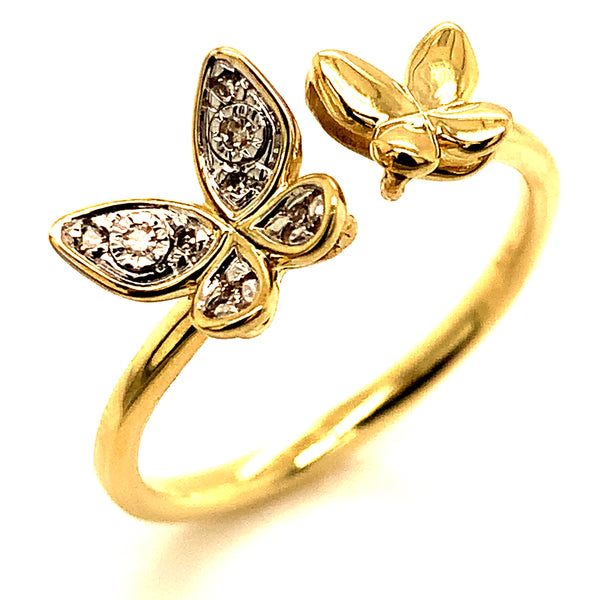 (SOFIA) Anillo (mariposa) con diamantes en oro amarillo 10k