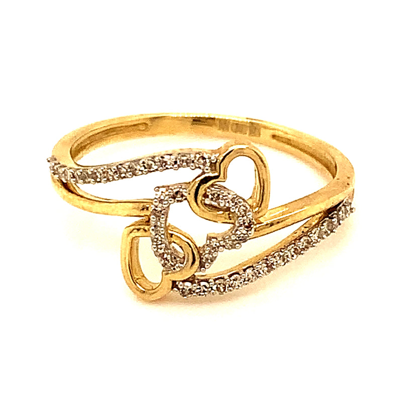 (SOFIA) Anillo (corazones) con diamantes en oro amarillo 10k
