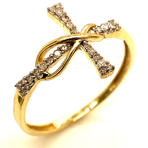 (SOFIA) Anillo (cruz) con diamantes en oro amarillo 10k
