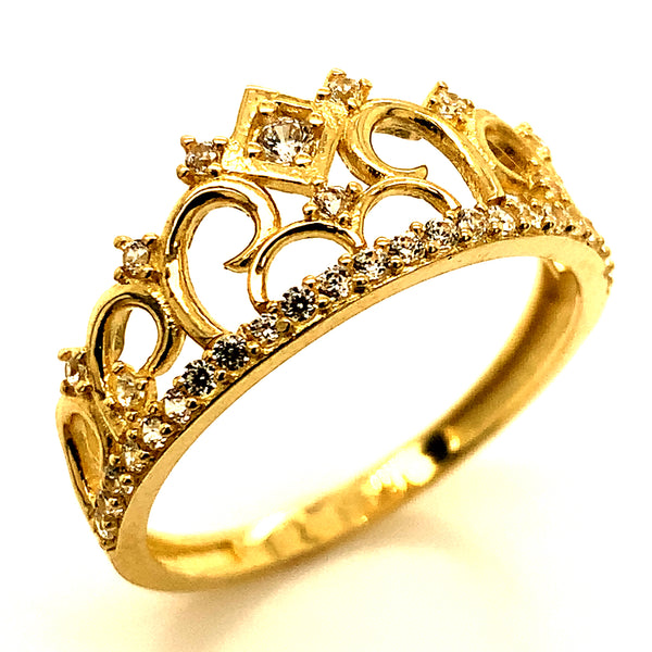 Anillo (corona) con circones en oro amarillo 10k