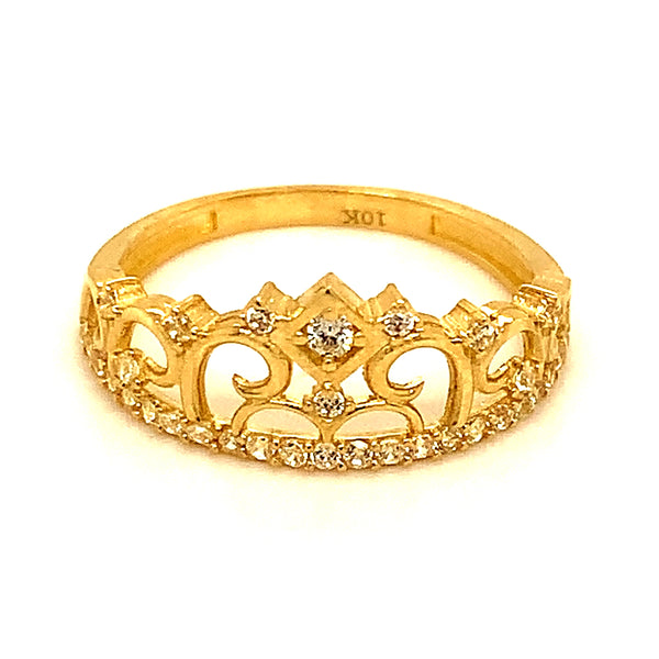 Anillo (corona) con circones en oro amarillo 10k
