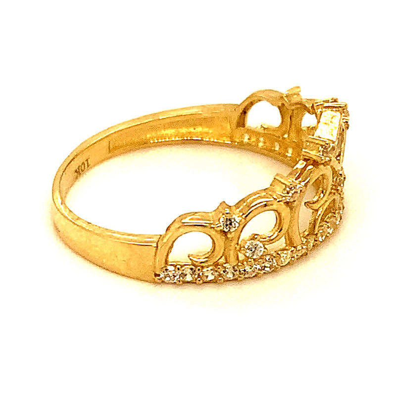 Anillo (corona) con circones en oro amarillo 10k