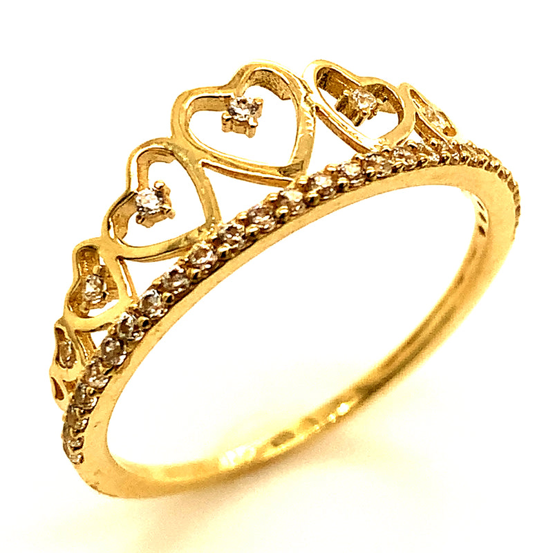 Anillo (corona) con circones en oro amarillo 10k