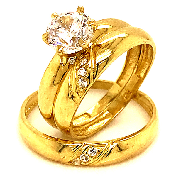 Trío de anillos con circones en oro amarillo 10K