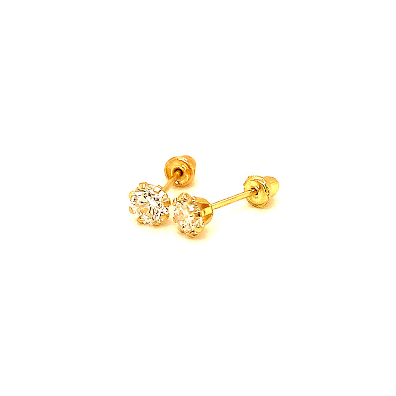 (LD) Aretes de bebé con diamantes de laboratorio en oro amarillo 14kt.