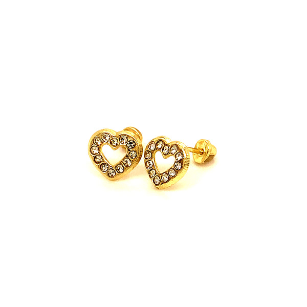 Aretes (corazón) para bebés en oro amarillo 10kt.