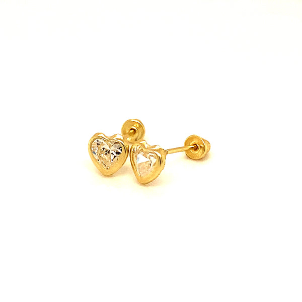Aretes (corazón) para bebés en oro amarillo 10kt.