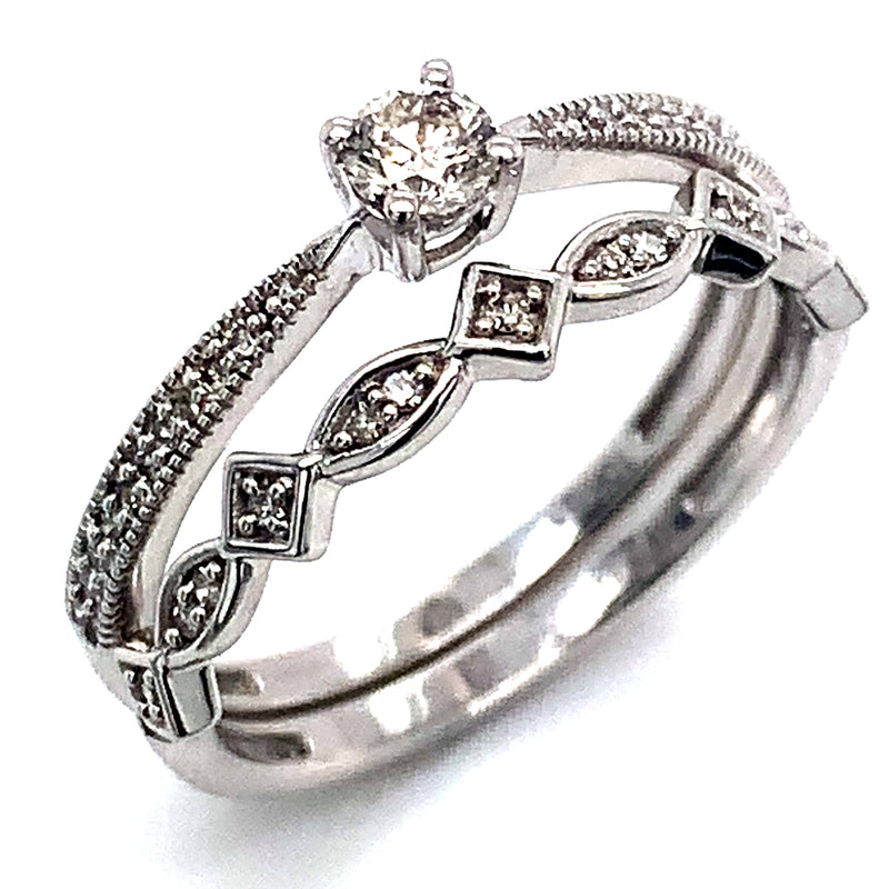 (SOFIA) Set de anillos con diamantes en oro blanco 10k