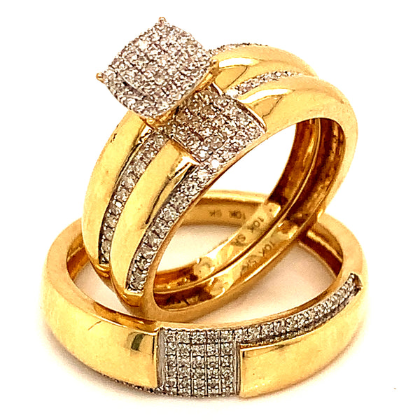 (SOFIA) Trío de anillos con diamantes en oro amarillo 10k