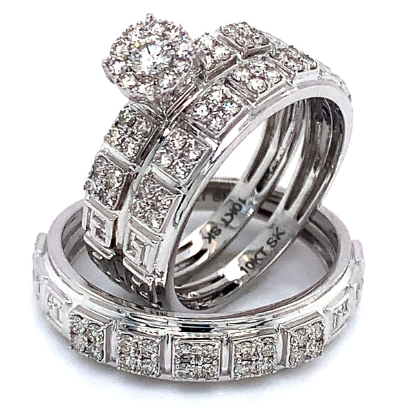 (SOFIA) Trío de anillos con diamantes en oro blanco 10k