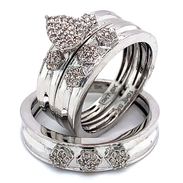 (SOFIA) Trío de anillos con diamantes en oro blanco 10k