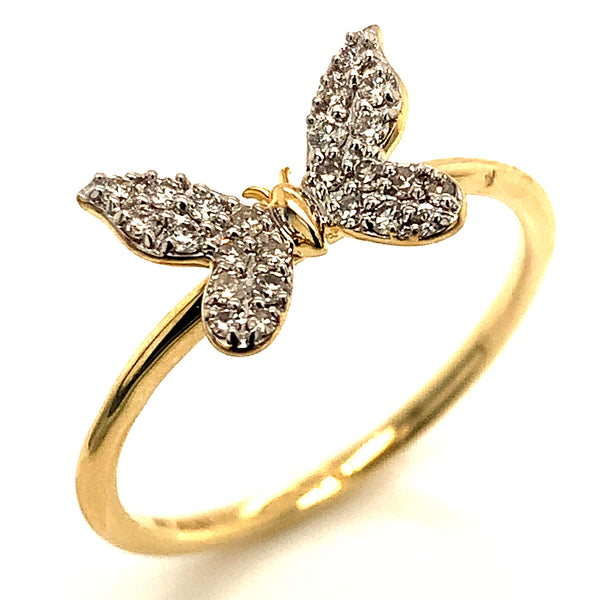 (SOFIA) Anillo (mariposa) con diamantes en oro amarillo 10k