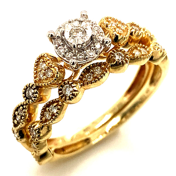 (SOFIA) Set de anillos con diamantes en oro amarillo 10k