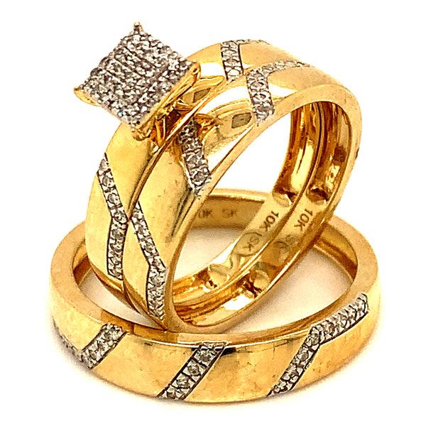 (SOFIA) Trío de anillos con diamantes en oro amarillo 10k