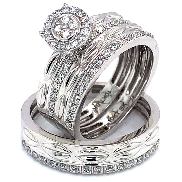 (SOFIA) Trío de anillos con diamantes en oro blanco 10k