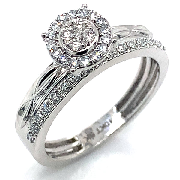 (SOFIA) Trío de anillos con diamantes en oro blanco 10k
