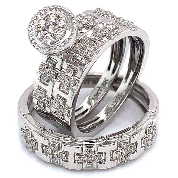 (SOFIA) Trío de anillos con diamantes en oro blanco 10k