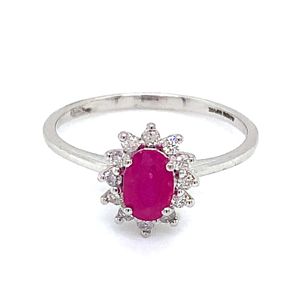 Anillo de rubi en oro blanco 14k.