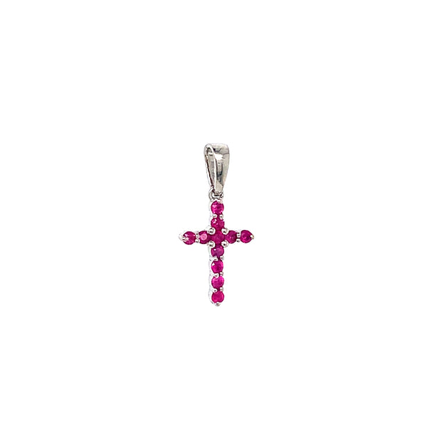 Dije de rubí (cruz) en oro blanco 14kt