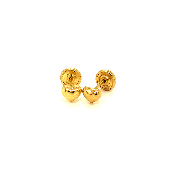 Aretes (corazón) para bebés en oro amarillo 18kt.