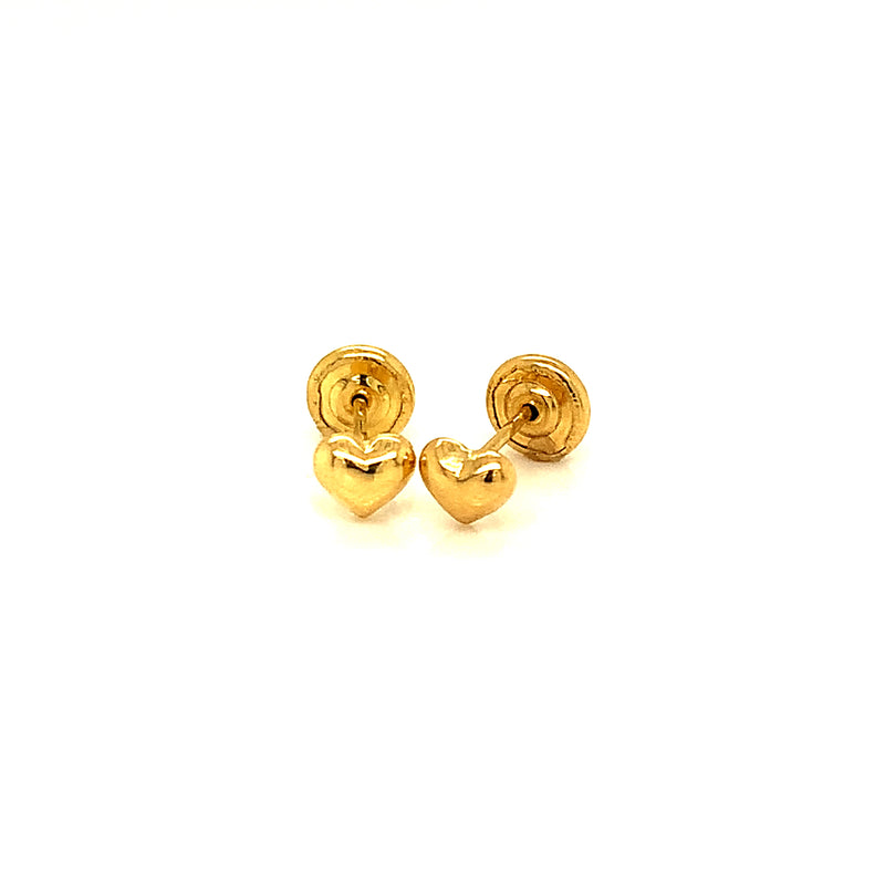 Aretes (corazón) para bebés en oro amarillo 18kt.