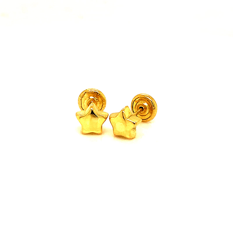 Aretes (estrella) para bebés en oro amarillo 18kt.