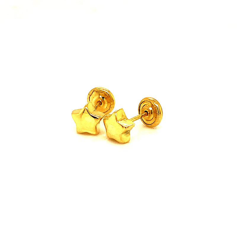 Aretes (estrella) para bebés en oro amarillo 18kt.