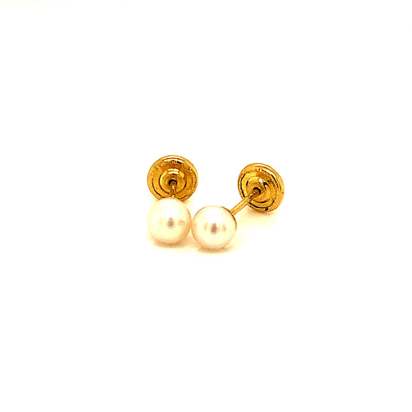 Aretes (perla) para bebés en oro amarillo 18kt.