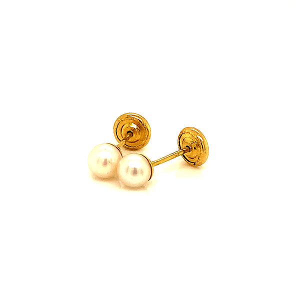 Aretes (perla) para bebés en oro amarillo 18kt.