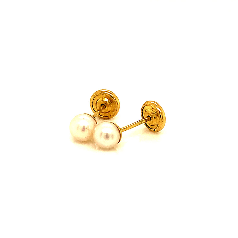 Aretes (perla) para bebés en oro amarillo 18kt.