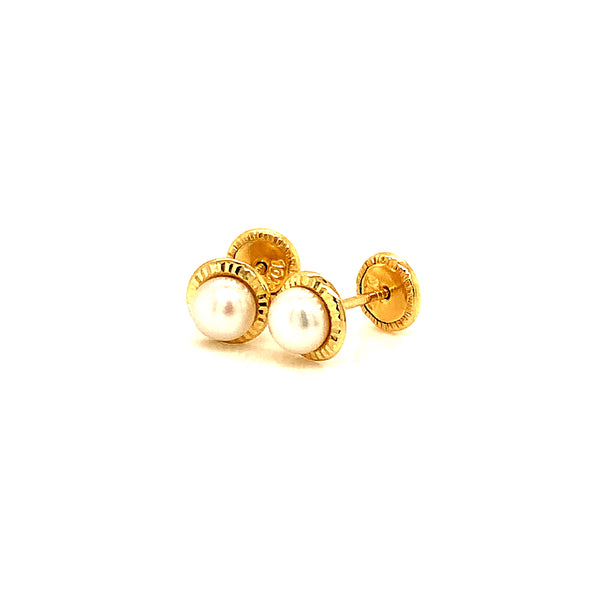 Aretes (perla) para bebés en oro amarillo 10kt