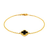 Pulsera (trébol negro onix) en oro amarillo 10kt. 18CM