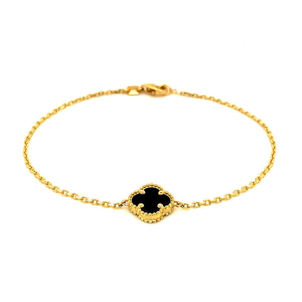 Pulsera (trébol negro onix) en oro amarillo 10kt. 18CM