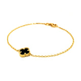 Pulsera (trébol negro onix) en oro amarillo 10kt. 18CM