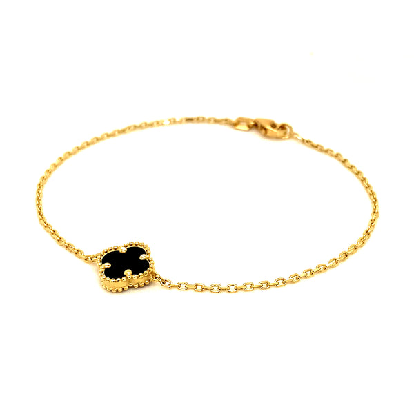 Pulsera (trébol negro onix) en oro amarillo 10kt. 18CM