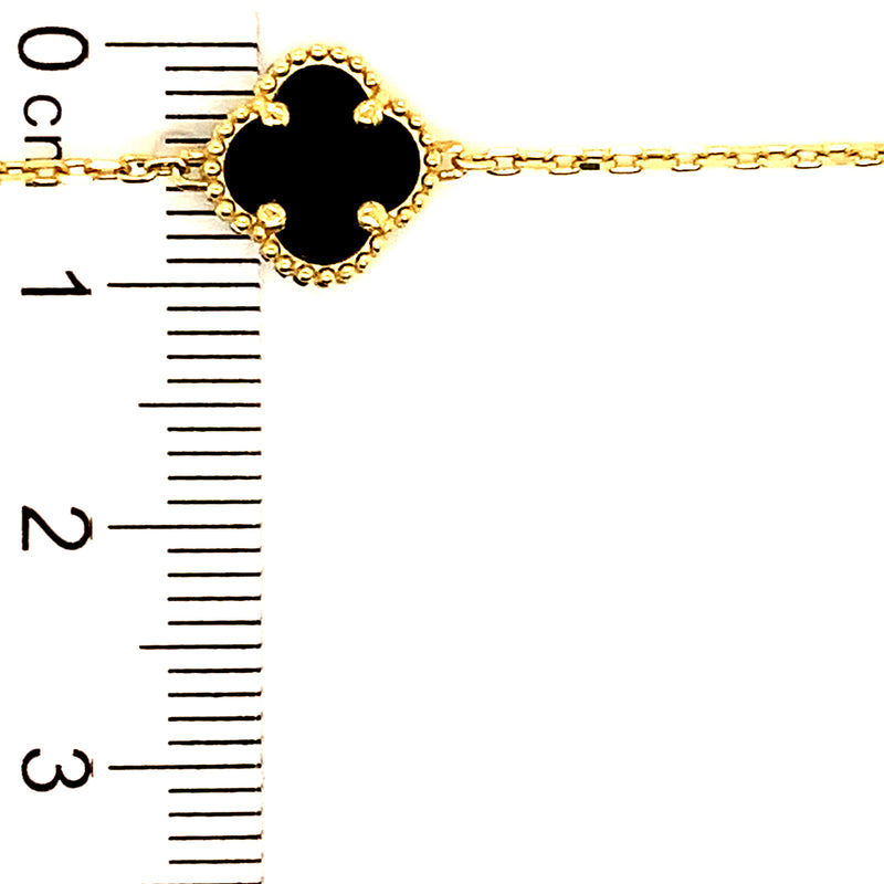 Pulsera (trébol negro onix) en oro amarillo 10kt. 18CM