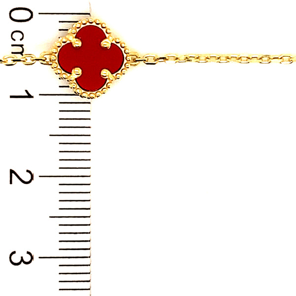 Pulsera (trébol rojo agata) en oro amarillo 10kt. 18CM